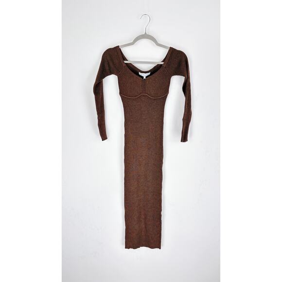 L'Academie Long Sleeve Tucci Knit Bustier Ribbed Midi Dress Womens Small Brown - Picture 4 of 10
